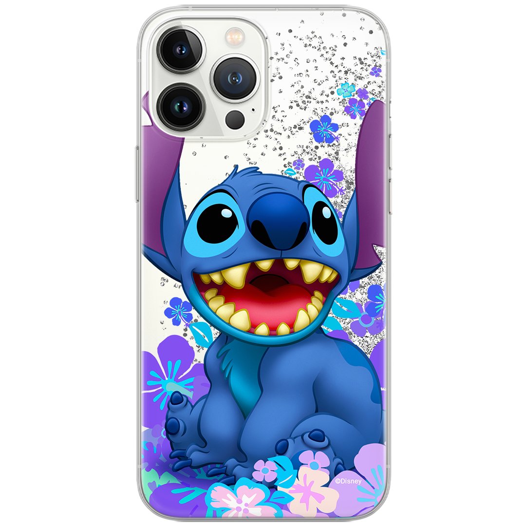 Etui płynny brokat do Apple IPHONE 13 PRO MAX Disney: Stich 001 oryginalne i oficjalnie licencjonowane, Srebrny
