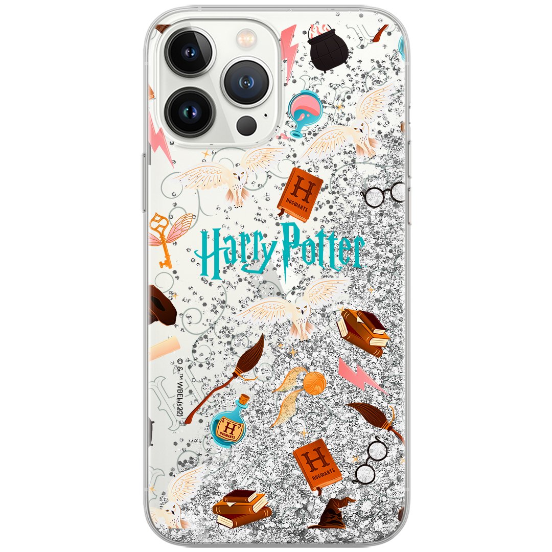 Etui płynny brokat do Apple IPHONE 14 PRO Harry Potter: Harry Potter 228 oryginalne i oficjalnie licencjonowane, Srebrny