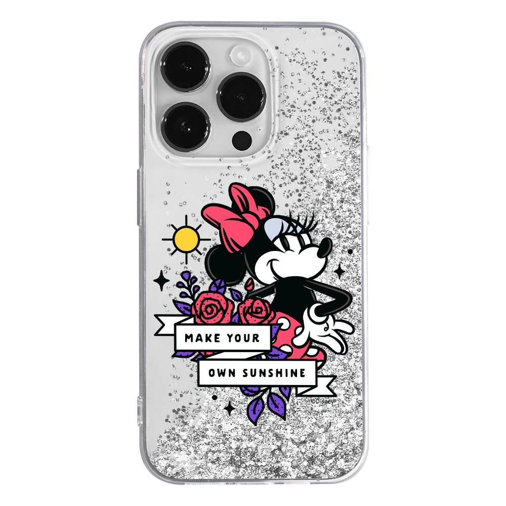 Etui płynny brokat do Apple IPHONE 14 Disney: Minnie 073 oryginalne i oficjalnie licencjonowane, Srebrny
