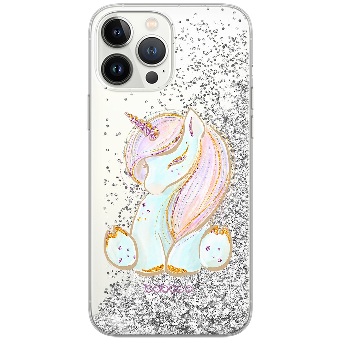 Etui płynny brokat do Apple IPHONE 14 PRO Babaco: Unicorn 002 oryginalne i oficjalnie licencjonowane, Srebrny