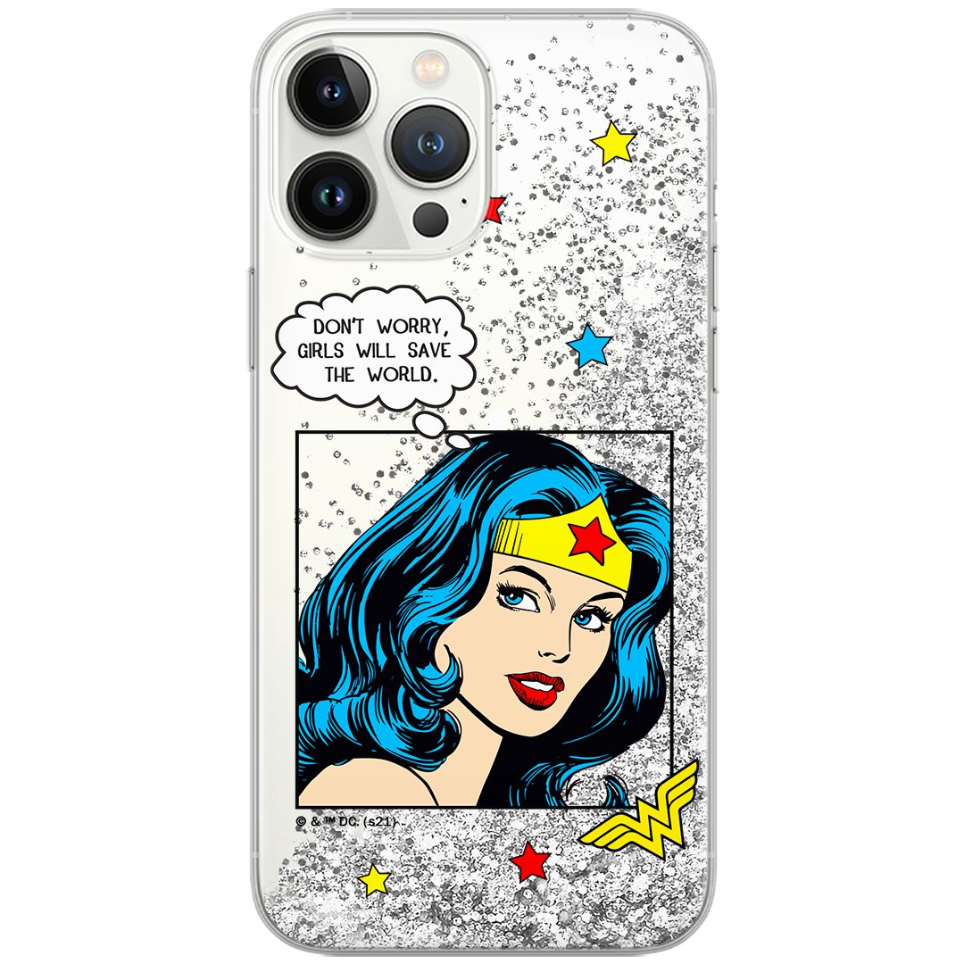 Etui płynny brokat do Apple IPHONE X/ XS DC: Wonder Woman 028 oryginalne i oficjalnie licencjonowane, Srebrny