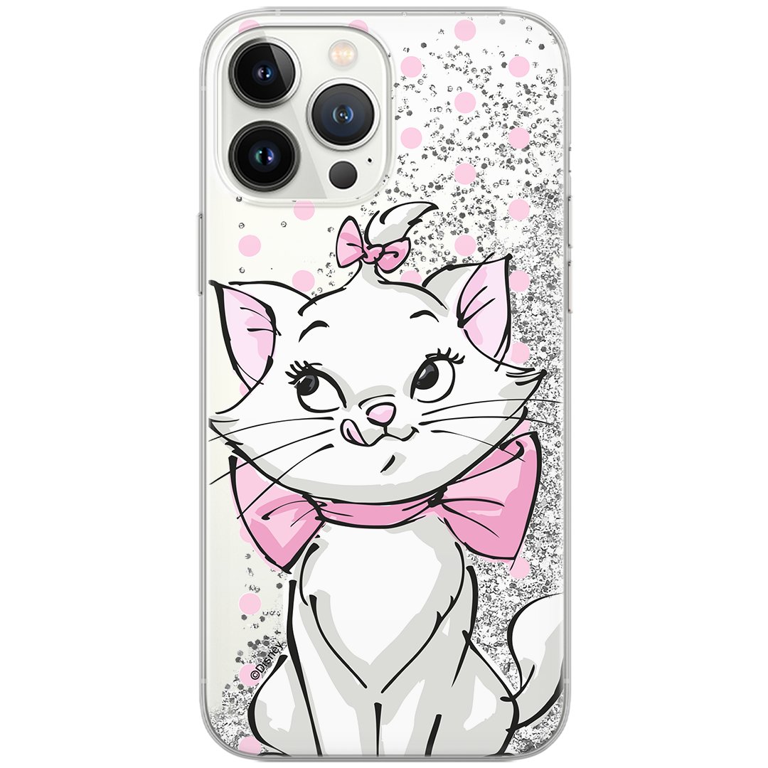 Etui płynny brokat do Apple IPHONE 13 PRO Disney: Marie 002 oryginalne i oficjalnie licencjonowane, Srebrny