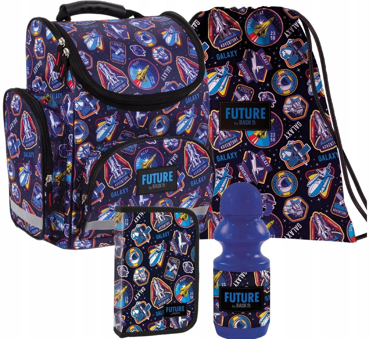 KOSMOS GALAXY RAKIETY TORNISTER SZKOLNY PIÓRNIK WOREK BIDON