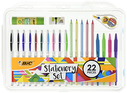 BIC 961543 zestaw artykułów piśmienniczych kij/mini gumka/taśma korygująca/ołówek grafitowy/długopis kulkowy (opakowanie 22 szt.)