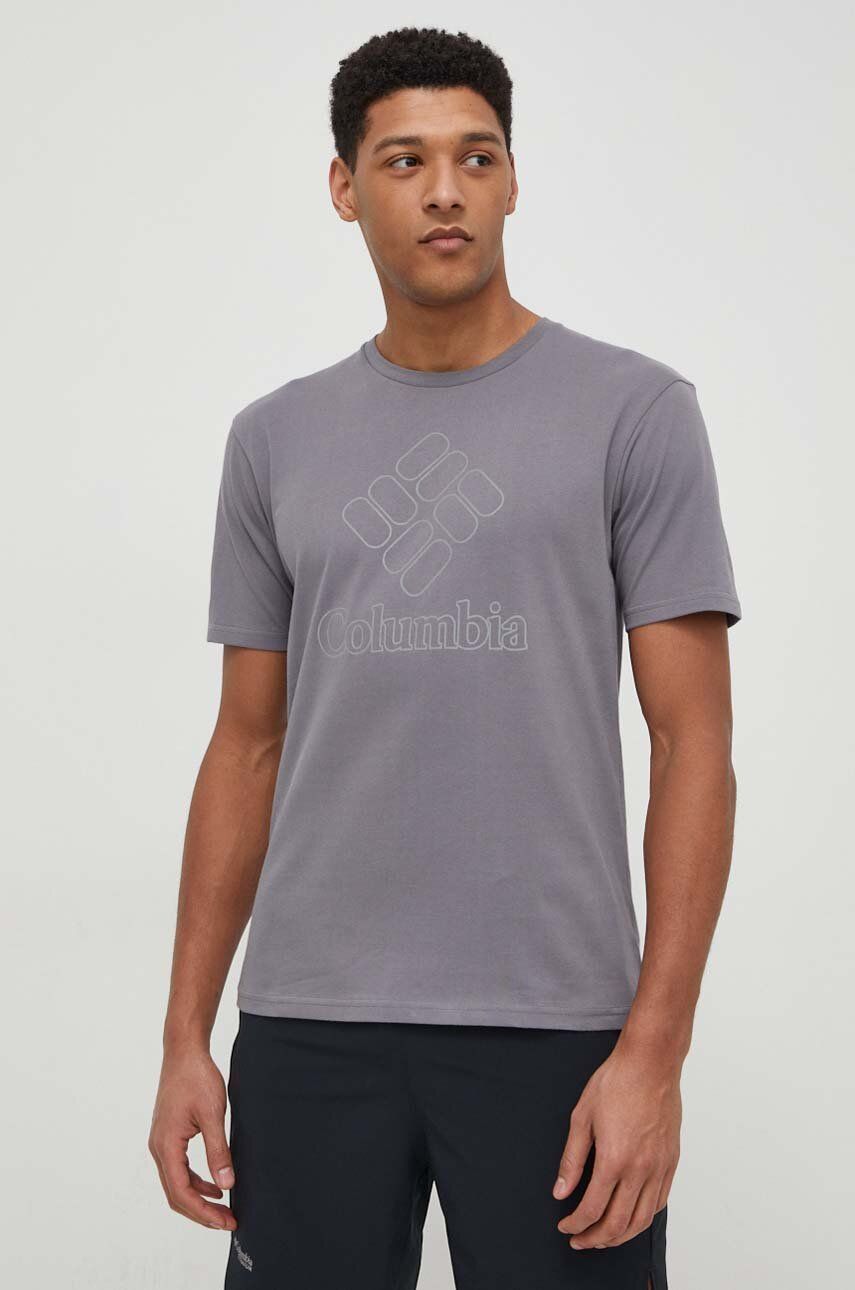 Columbia t-shirt sportowy Pacific Crossing II kolor szary z nadrukiem