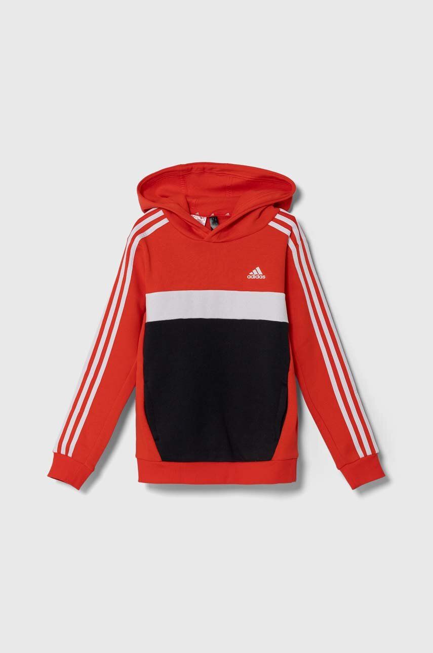 adidas bluza dziecięca kolor czerwony z kapturem z nadrukiem