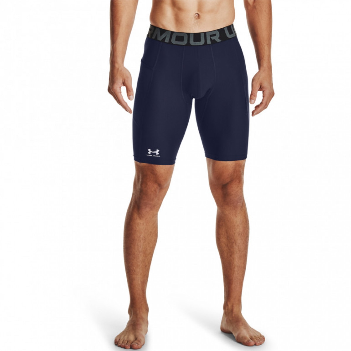 Męskie legginsy krótkie treningowe Under Armour HeatGear Pocket Long Shorts - granatowe - UNDER ARMOUR