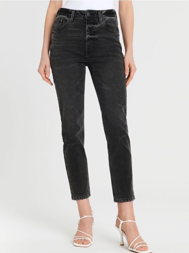 Sinsay - Jeansy straight mid waist - czarny
