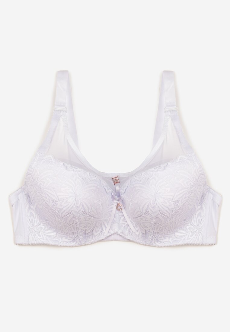 Biały Biustonosz Full Cup z Koronką i Cyrkoniami Filipena