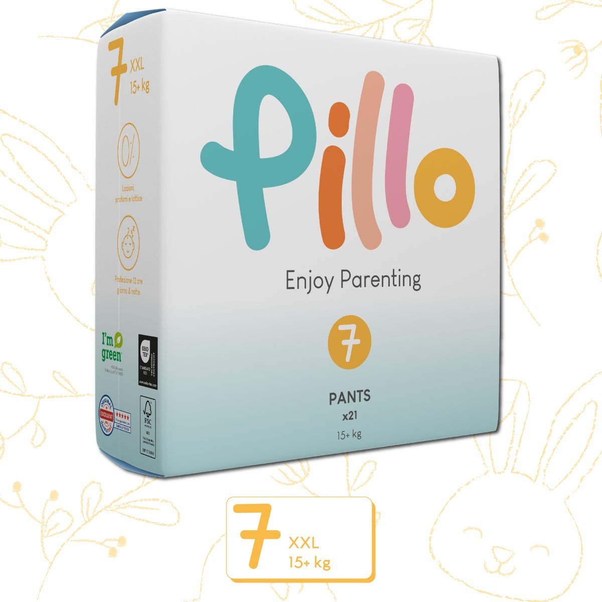 Pants Pillo Rozmiar 7 - Zapas 84 spodni, 4 paczki 21 pieluszek Majtki 4 - XXL (15 + kg), Pieluchy Pillo - Wczesne dzieciństwo
