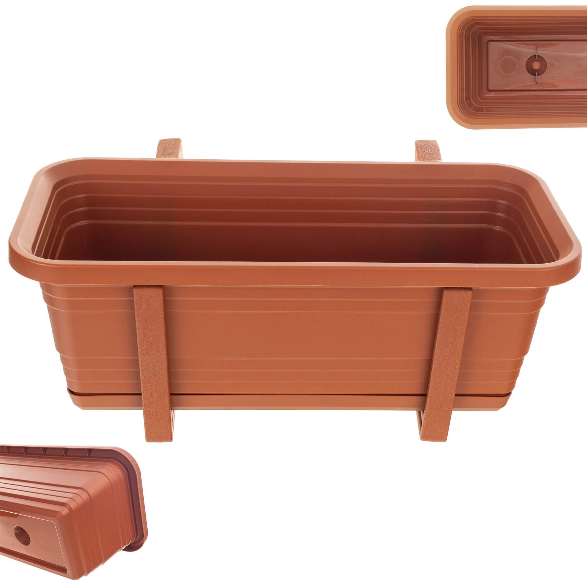 Skrzynka balkonowa z podstawką i uchwytami Paulin 40cm terrakota