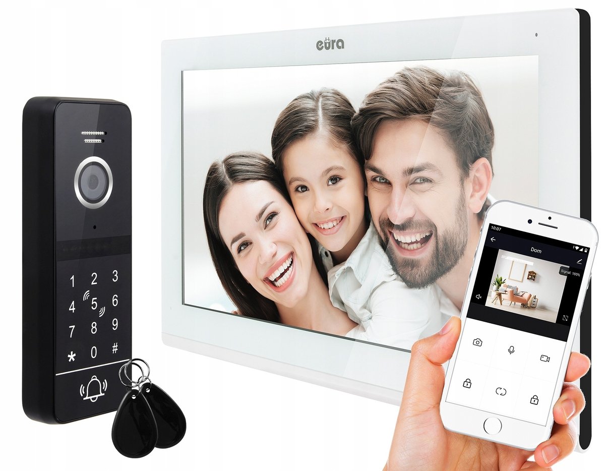 Wideodomofon ''Eura'' Vdp-97C5 - Biały, Monitor 7'', Wifi, Kamera 960P, Rfid, Szyfrator
