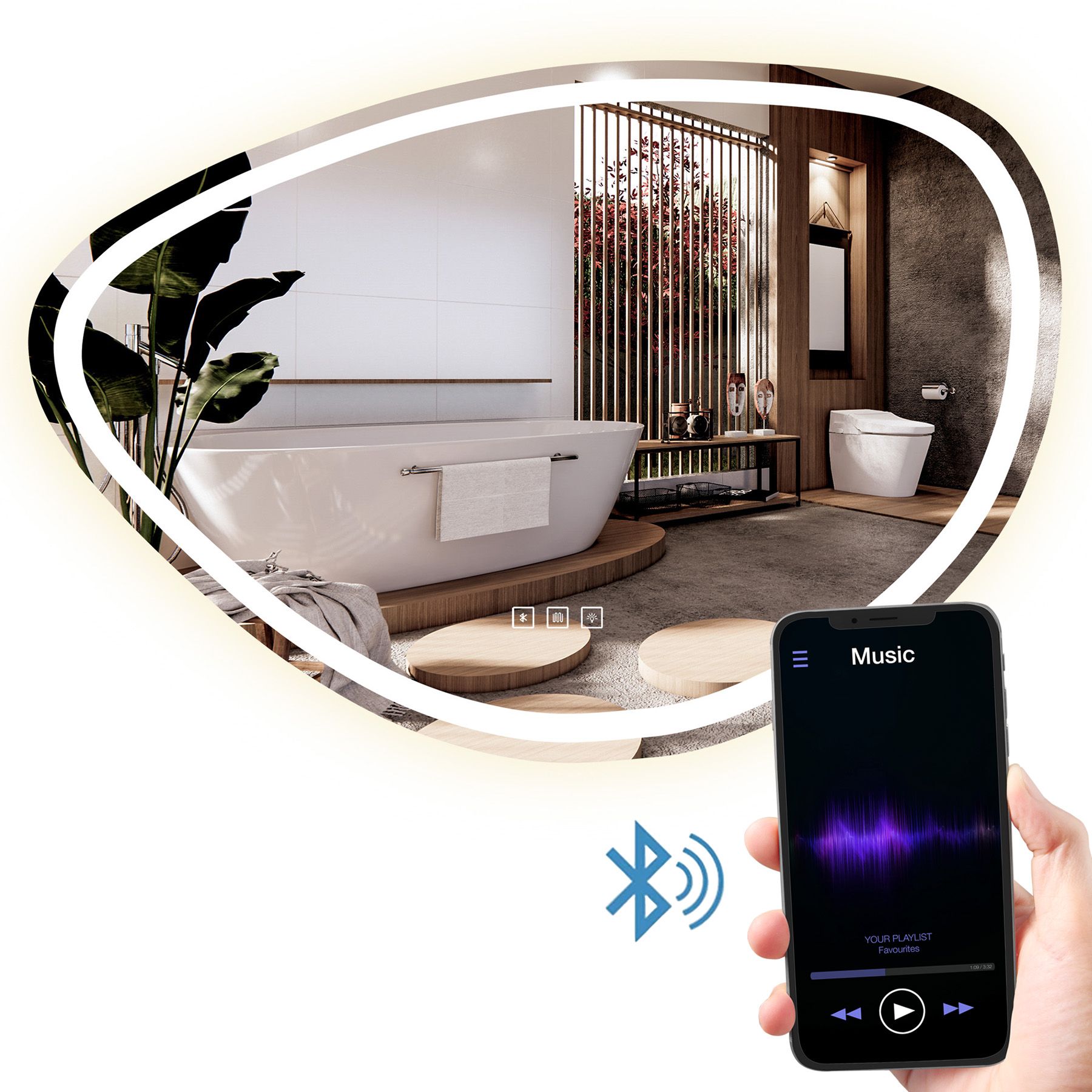 Tutumi LUSTRO ŚCIENNE LED Z FUNKCJĄ BLUETOOTH 70x100cm FOG