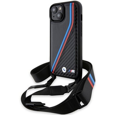 BMW BMHCP15S23PSVTK iPhone 15 / 14 / 13 czarny/black hardcase M Edition Carbon Tricolor Lines & Strap