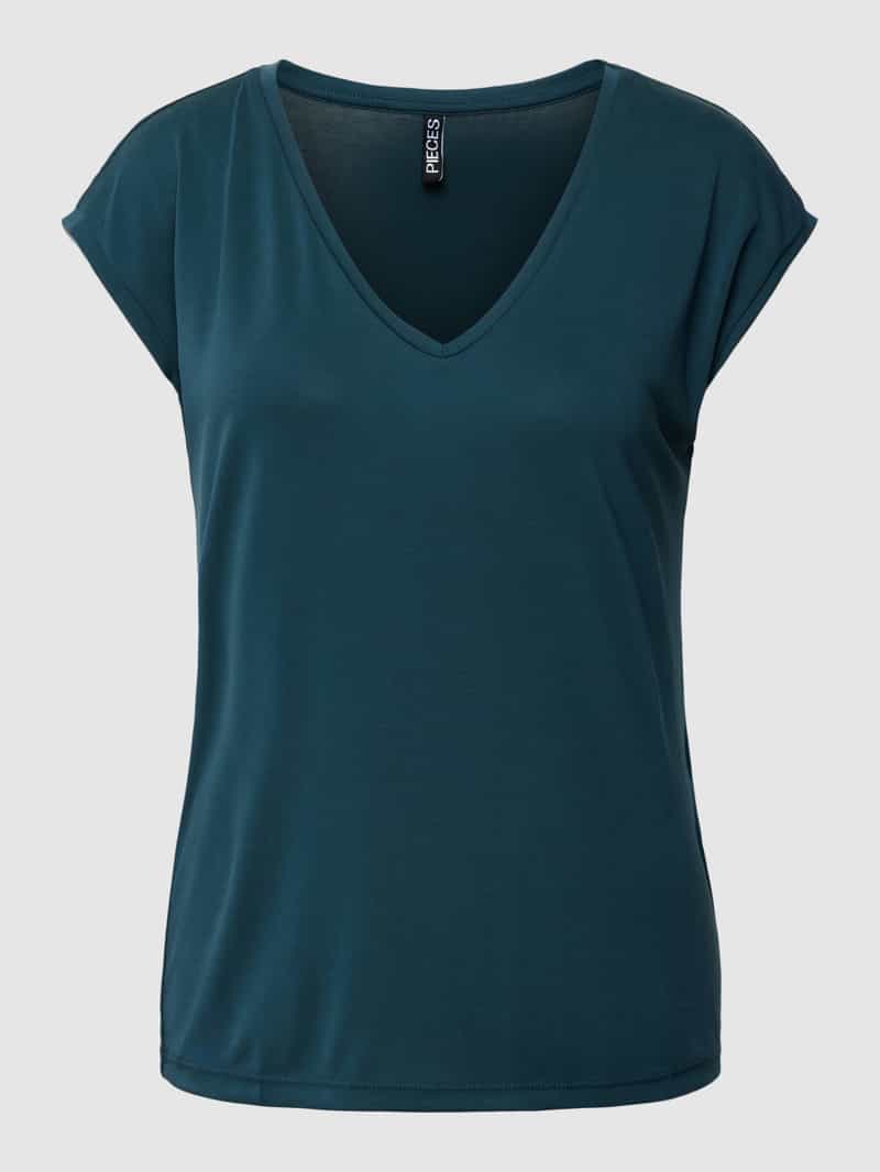 T-shirt z dekoltem w serek model ‘KAMALA’