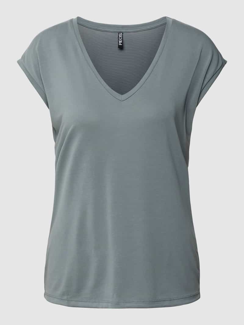 T-shirt z dekoltem w serek model ‘KAMALA’