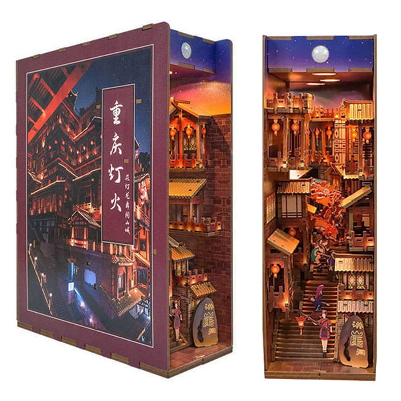 Składany Drewniany Model LED - Book Nook Miasto Błękitnej Rzeki Jangcy