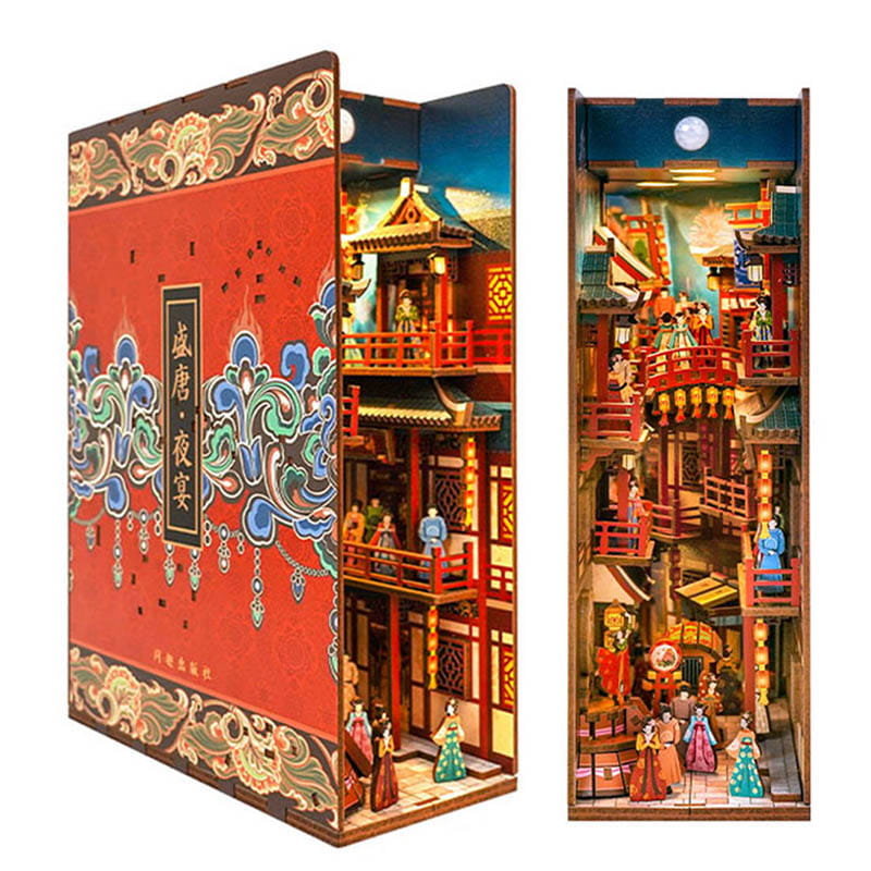 Składany Drewniany Model LED - Book Nook Bankiet Dynastii Tang