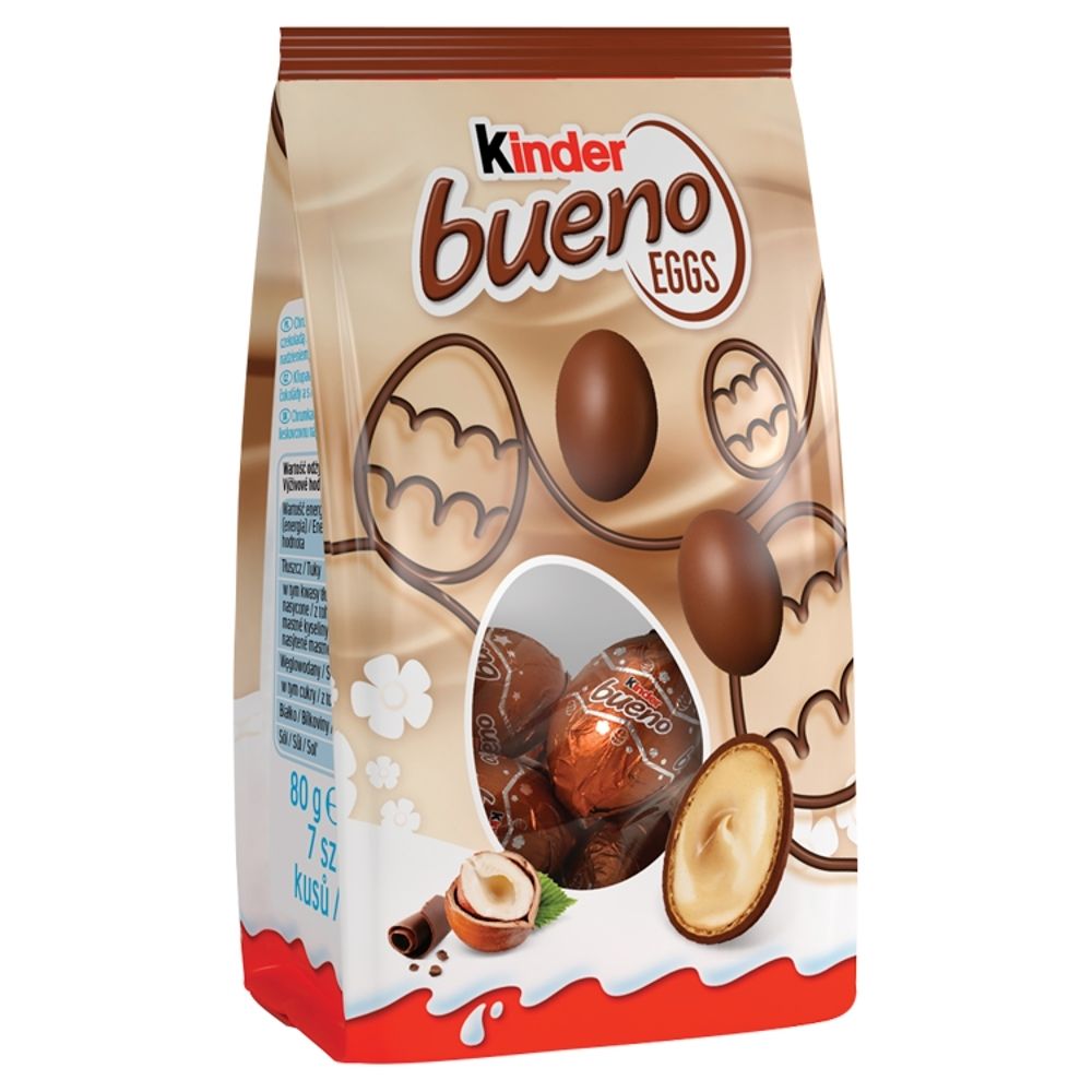 Kinder Bueno Eggs Chrupiący wafelek pokryty mleczną czekoladą 80 g (7 sztuk)