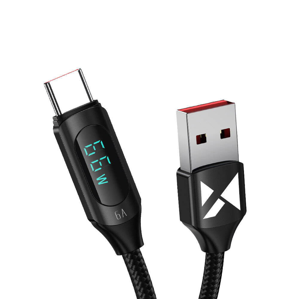 Kabel USB A - USB C Wozinsky WUACC2 z wyświetlaczem 66W 6A 2m - czarny