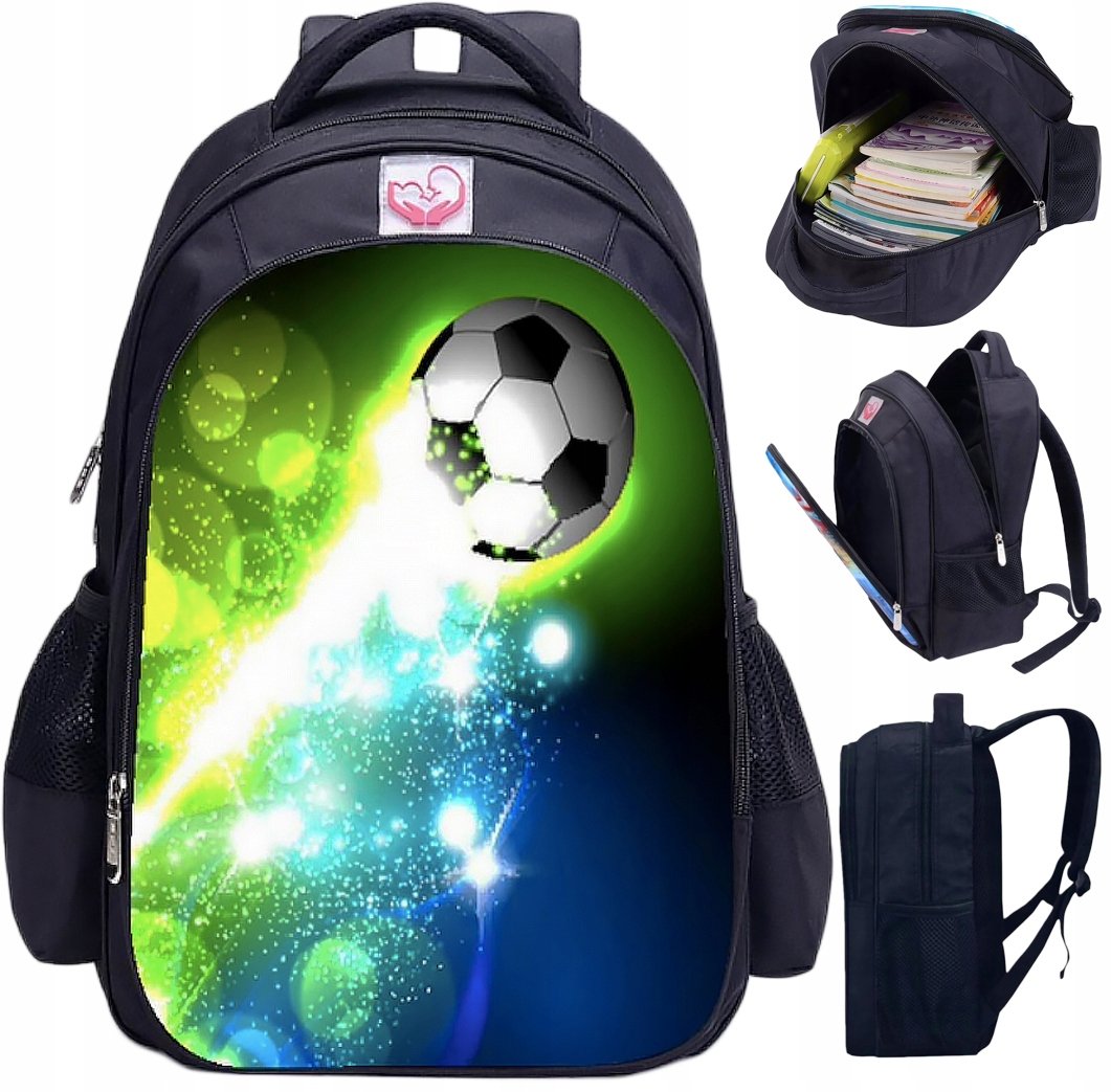 Plecak szkolny dla chłopca, piłka nożna, czarny, Magenta