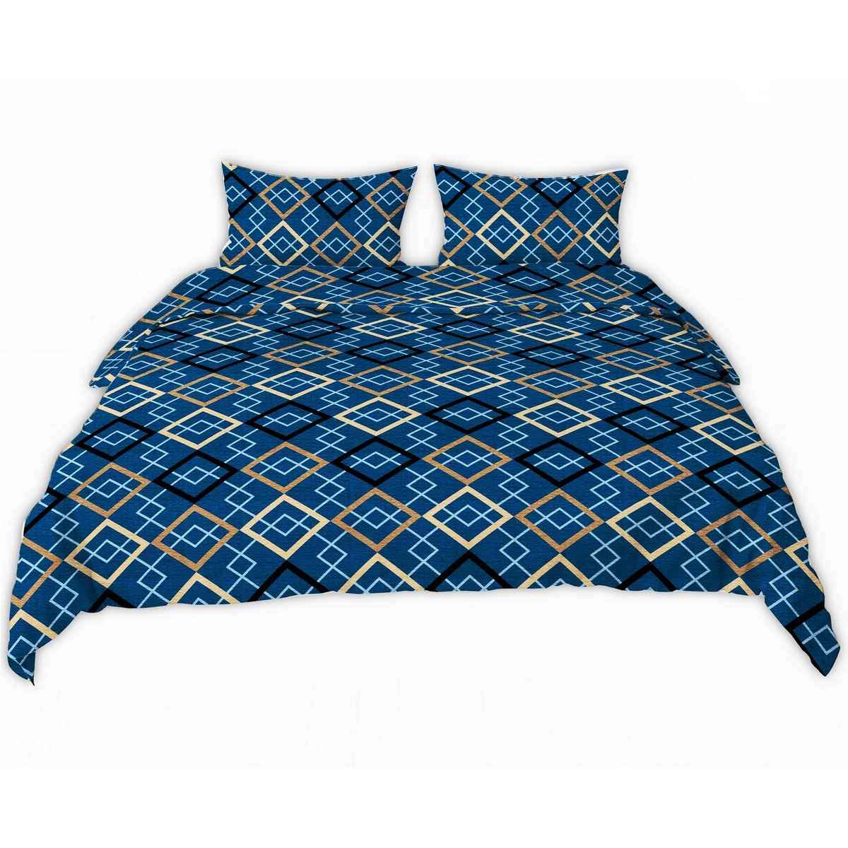 Pościel z kory 200x220 granatowa złota czarna romby