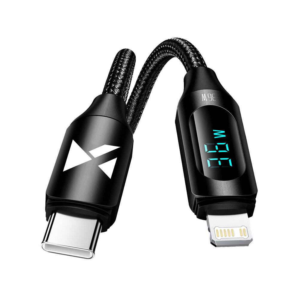 Kabel USB-C - Lightning Wozinsky WUCLC1 z wyświetlaczem LED 36W 1m  - czarny