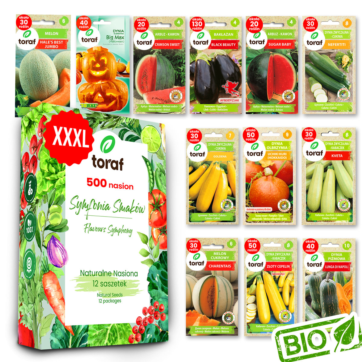 Nasiona warzyw ARBUZ CUKINIA KABACZEK MELON DYNIA 11 SZASZETEK