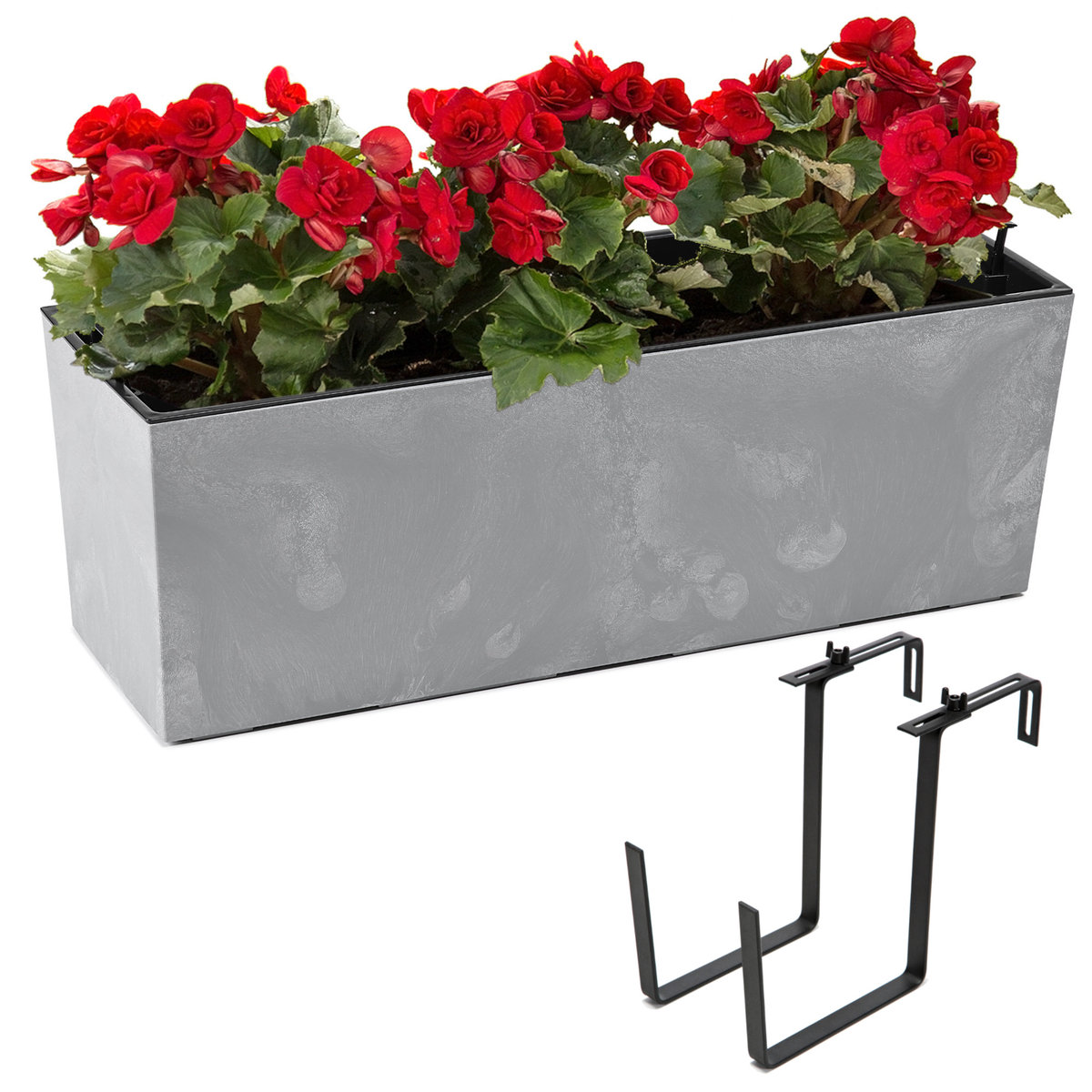 Komplet Donica kwietnik efekt betonu wkład  + uchwyt 19 x 56 x 19,5 cm Szary