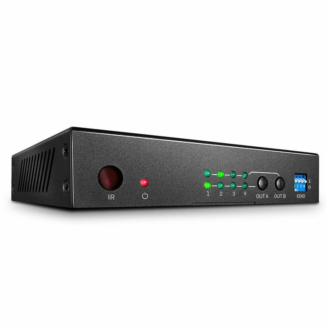 Lindy 38084 Przełącznik switch) Matrix HDMI 4K UHD 2 ekrany 4-portowy z audio portem optycznym i analogowym + pilot IR LY-38084