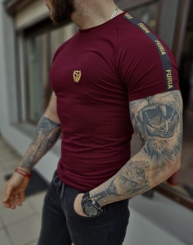 Koszulka męska bordowa złoty haft taśma Furia
