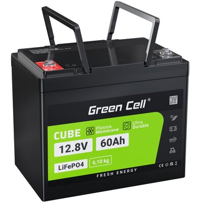 Green Cell Akumulator litowo-偶elazowo-fosforanowy LiFePO4 Green Cell 12V 12.8V 60Ah do paneli solarnych, kamper贸w oraz 艂odzi CAV11