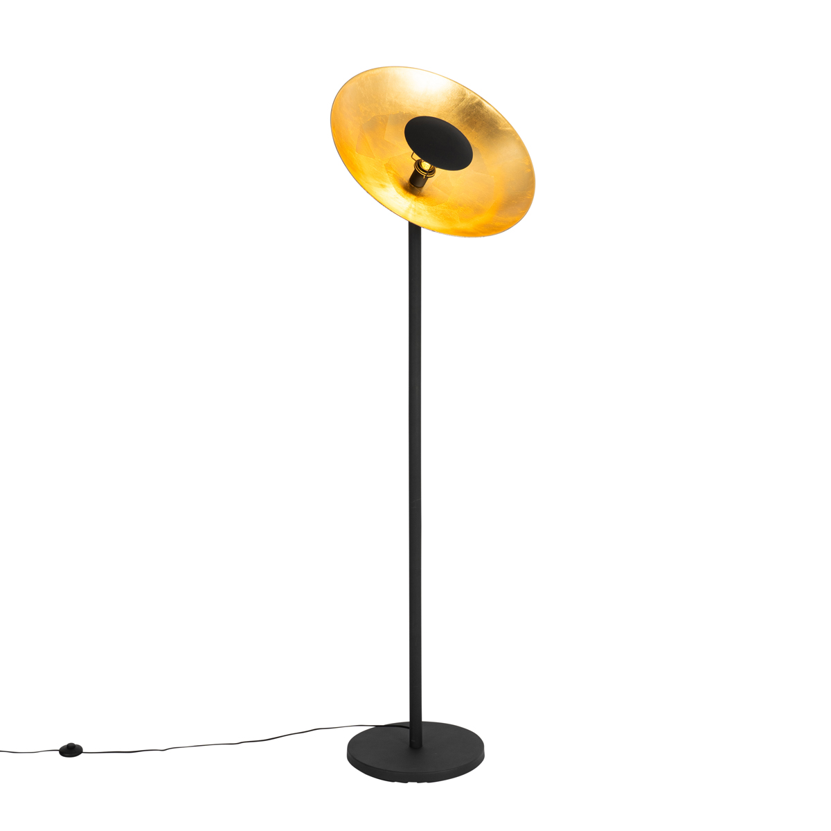 QAZQA Przemysłowa lampa podłogowa czarna ze złotym wnętrzem 60 cm - Magnax