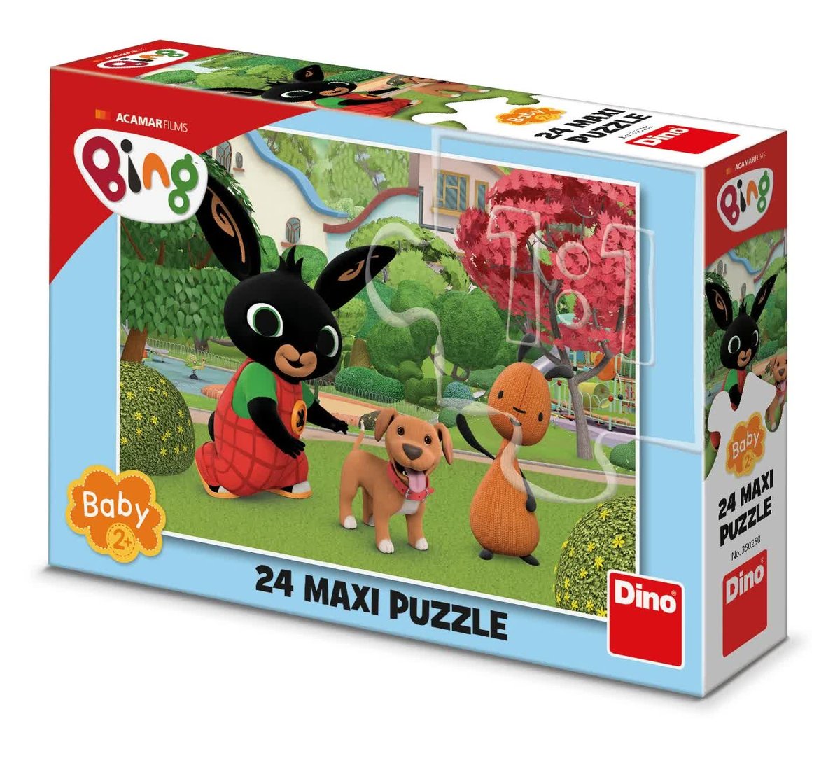 Królik Bing Duże puzzle Maxi Bing z pieskiem i Flopem 24 el. wymiary obrazka 66 x 47 cm dla dziecka 2+ puzzle licencyjne