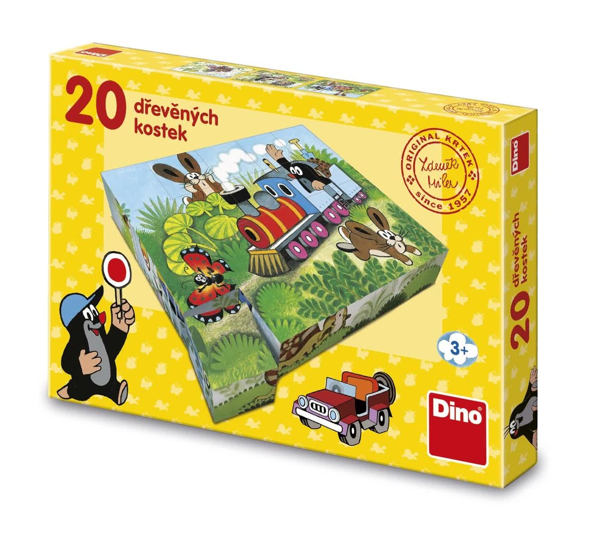 Drewniane klocki obrazkowe puzzle Pojazdy Krecika 20 klocków dla dzieci 3+ oryginalne z Czech