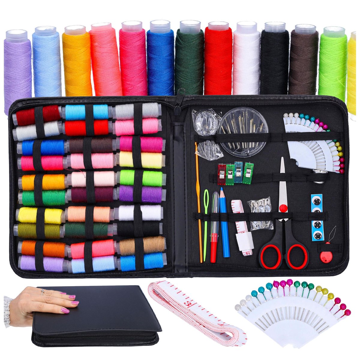 Zestaw krawiecki przybornik do szycia igły nici centymetr nożyczki 112 el.