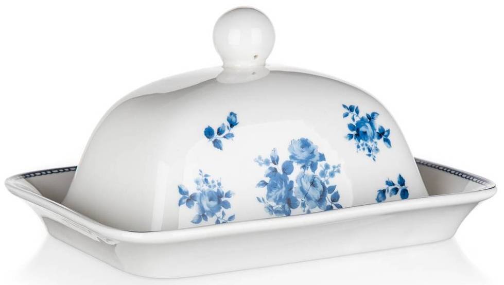 MASELNICZKA POJEMNIK NA kostka MASŁO w kwiaty niebieskie porcelana banquet