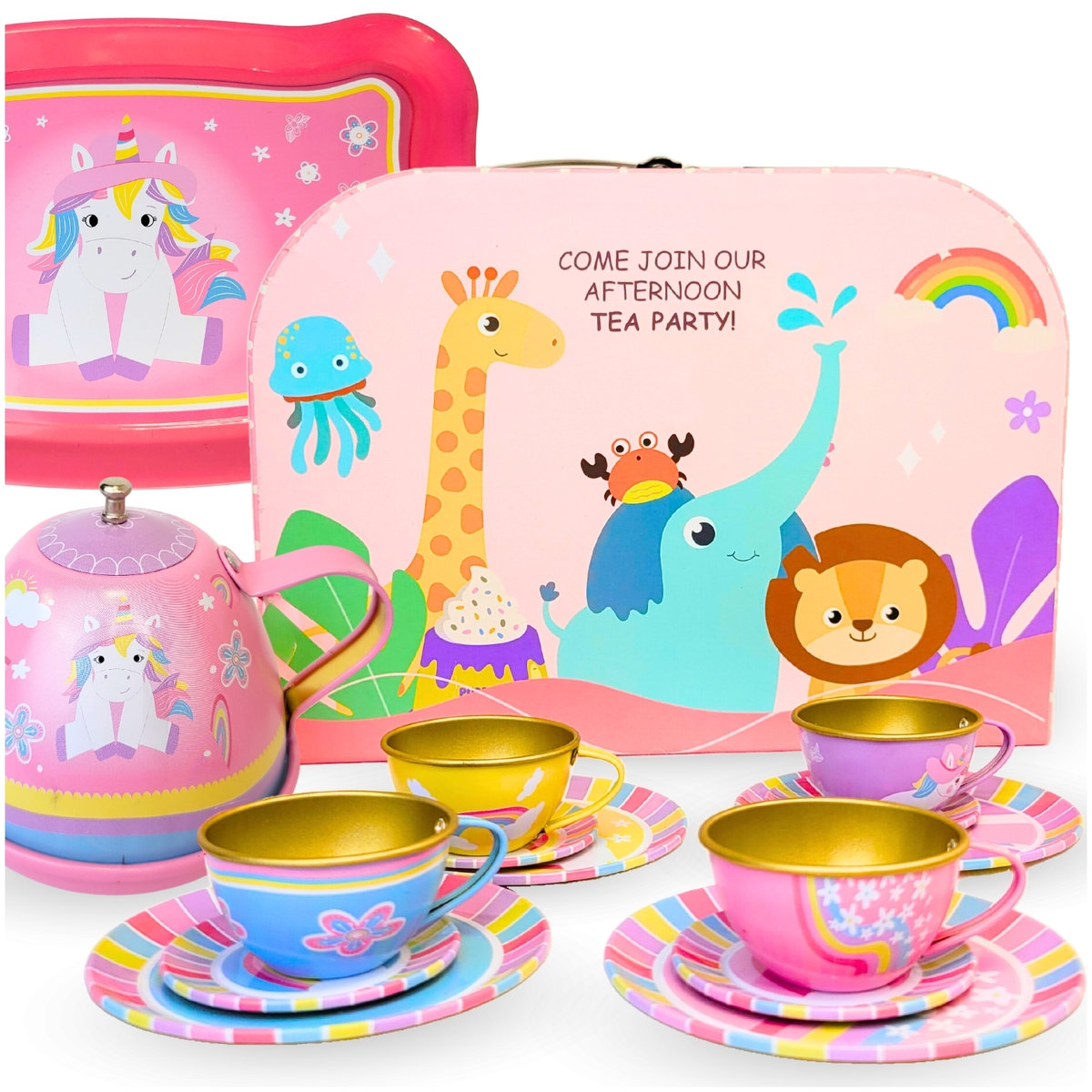 zestaw do herbaty w walizce dla dzieci unicorn