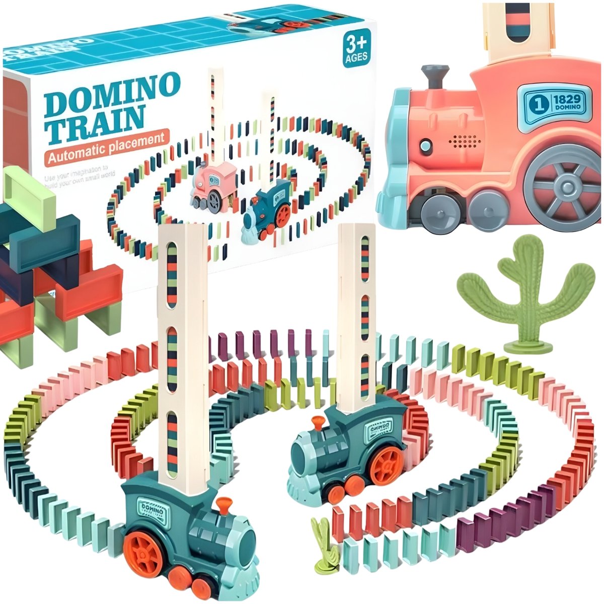 edukacyjny pociąg układający klocki domino