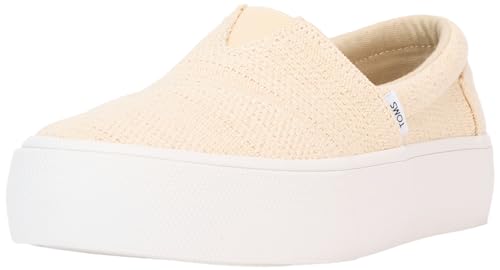 TOMS Damskie wsuwane sneakersy na platformie Fenix, naturalne niebarwione metaliczne paski lniane, 37, Naturalny niebarwiony metaliczny lniany pasek, 36.5 EU
