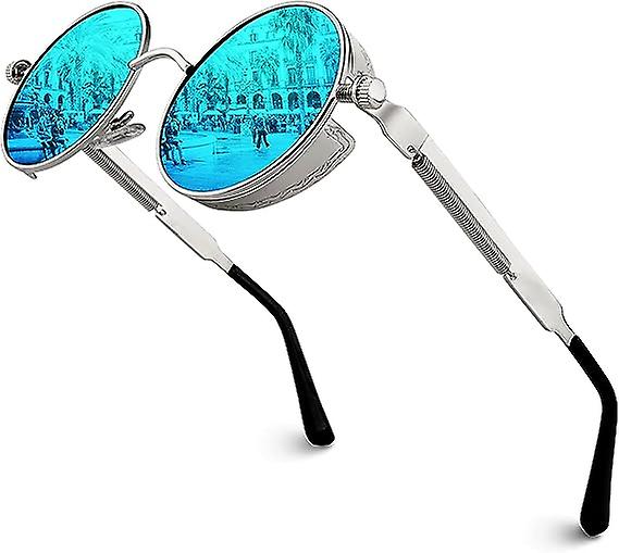 Xymcv Spolaryzowane okulary przeciwsłoneczne Okrągła metalowa ramka retro Steampunk dla mężczyzn i kobiet Unisex