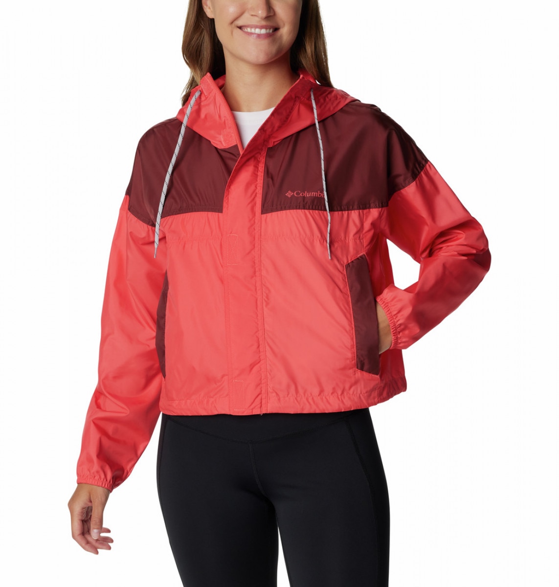 Damska kurtka przejściowa Columbia Women's Flash Challenger Cropped Windbreaker - koralowa - COLUMBIA