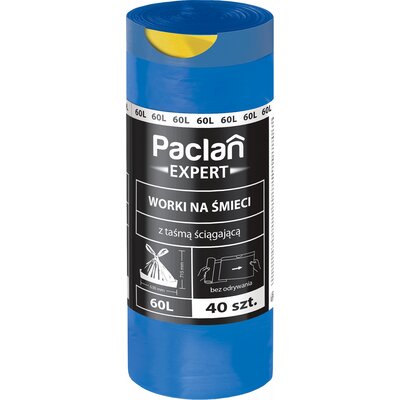 Paclan Expert EXPERT WORKI NA ŚMIECI Z TAŚMĄ ŚCIĄGAJĄCĄ 60L 40SZT Zakupy dla domu i biura! 137830