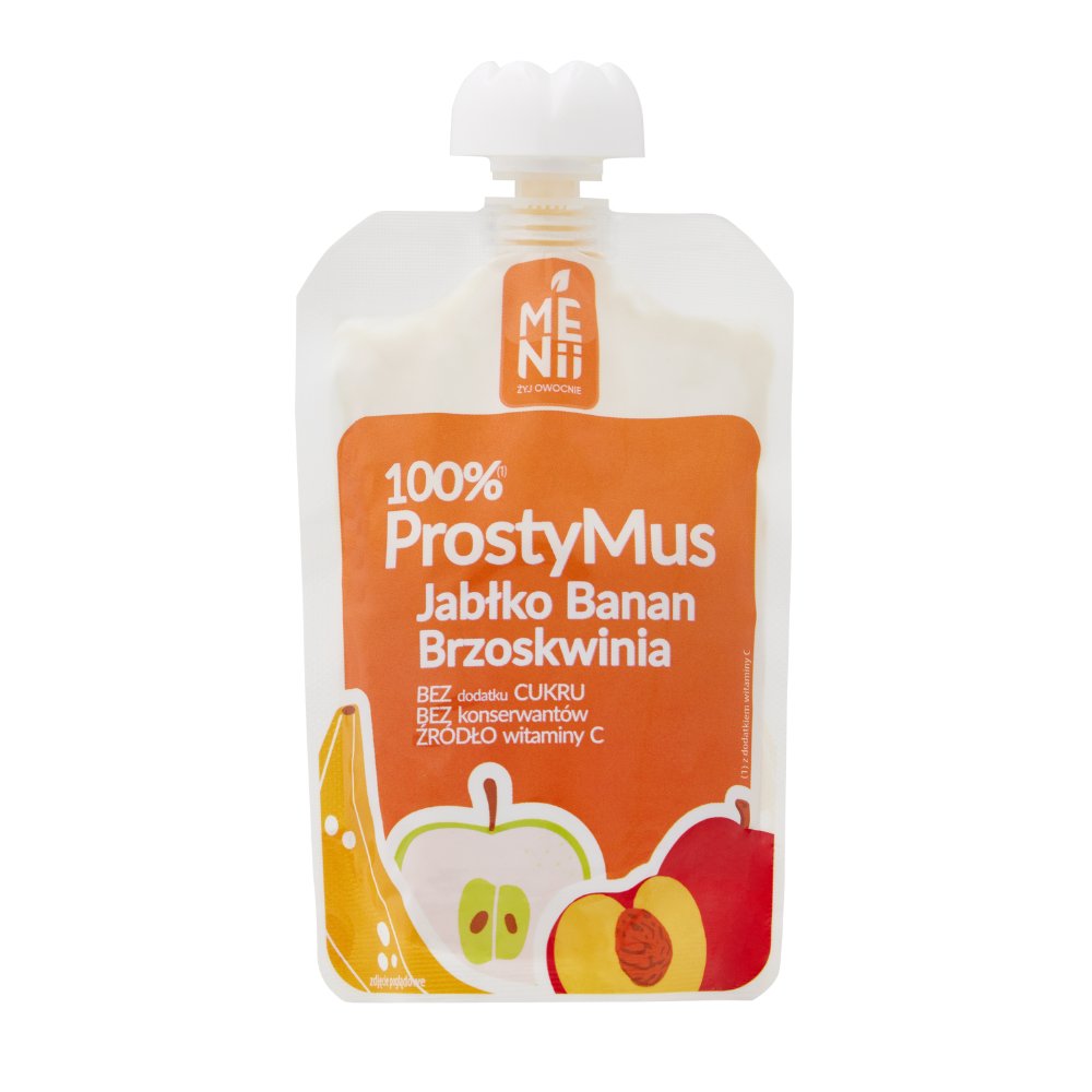 Prosty Mus 100% Jabłko, Banan, Brzoskwinia Menii 100 g