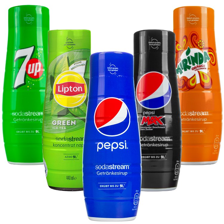 5x Syrop SodaStream Pepsi, Pepsi MAX, Mirinda, 7UP, Lipton Zielona Herbata