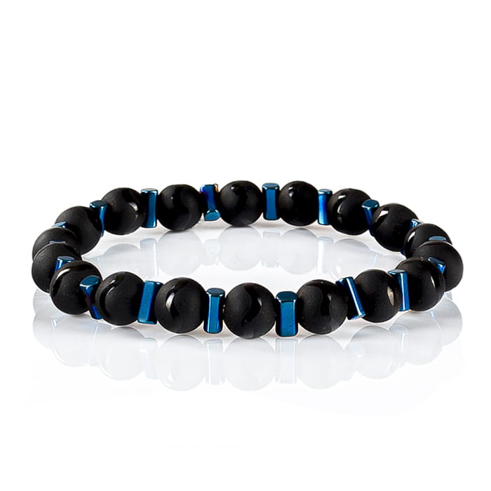 Bransoletka koraliki w kolorze czarnym i niebieskim EM 19 - EM Men's Accessories
