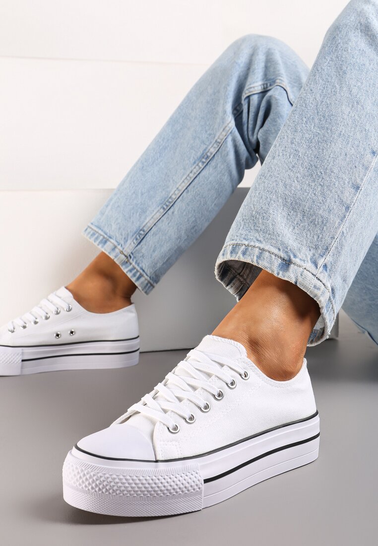 Czarno-Białe Klasyczne Trampki przed Kostkę na Grubej Podeszwie Lindeheta