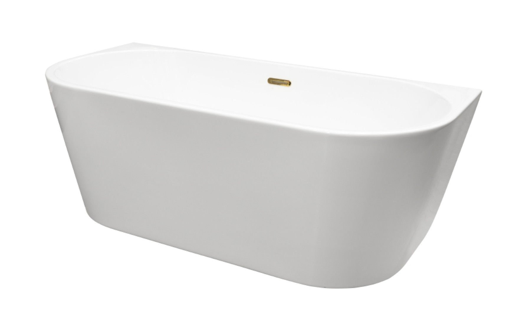 Wanna wolnostojąca Besco Vica New 150x80 cm owalna biały połysk syfon z przelewem slim złoty WAS-150VNZL