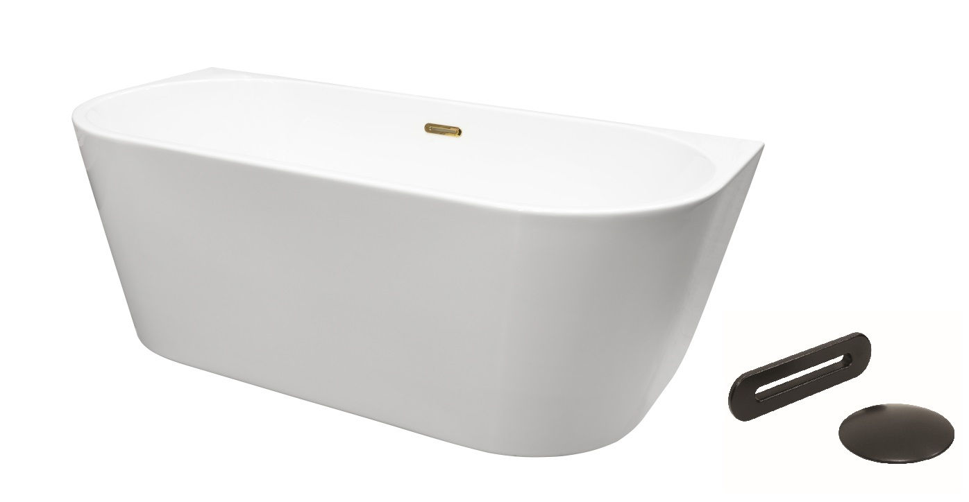 Wanna wolnostojąca Besco Vica New 150x80 cm owalna biały połysk syfon z przelewem slim czarny mat WAS-150VNCZ
