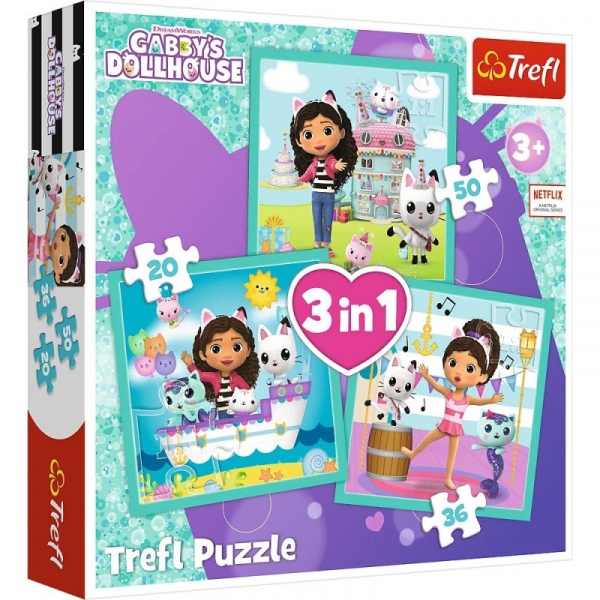 Puzzle 3w1 Aktywności Gabby Koci Domek Gabi (Gabbys Dollhouse) (34871). od 3 lat